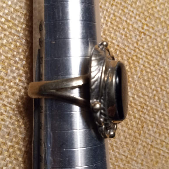 Silver Onyx Vintage Mexico Statement Ring Size 10.75" - Picture 10 of 12